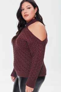 WINE Plus Size Cutout Cable Knit Sweater, image 2