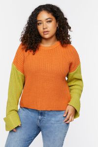 APRICOT/MULTI Plus Size Colorblock Sweater, image 1