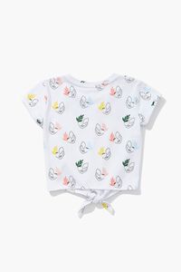 WHITE/MULTI Girls Leaf Face Print Knotted Tee (Kids), image 2