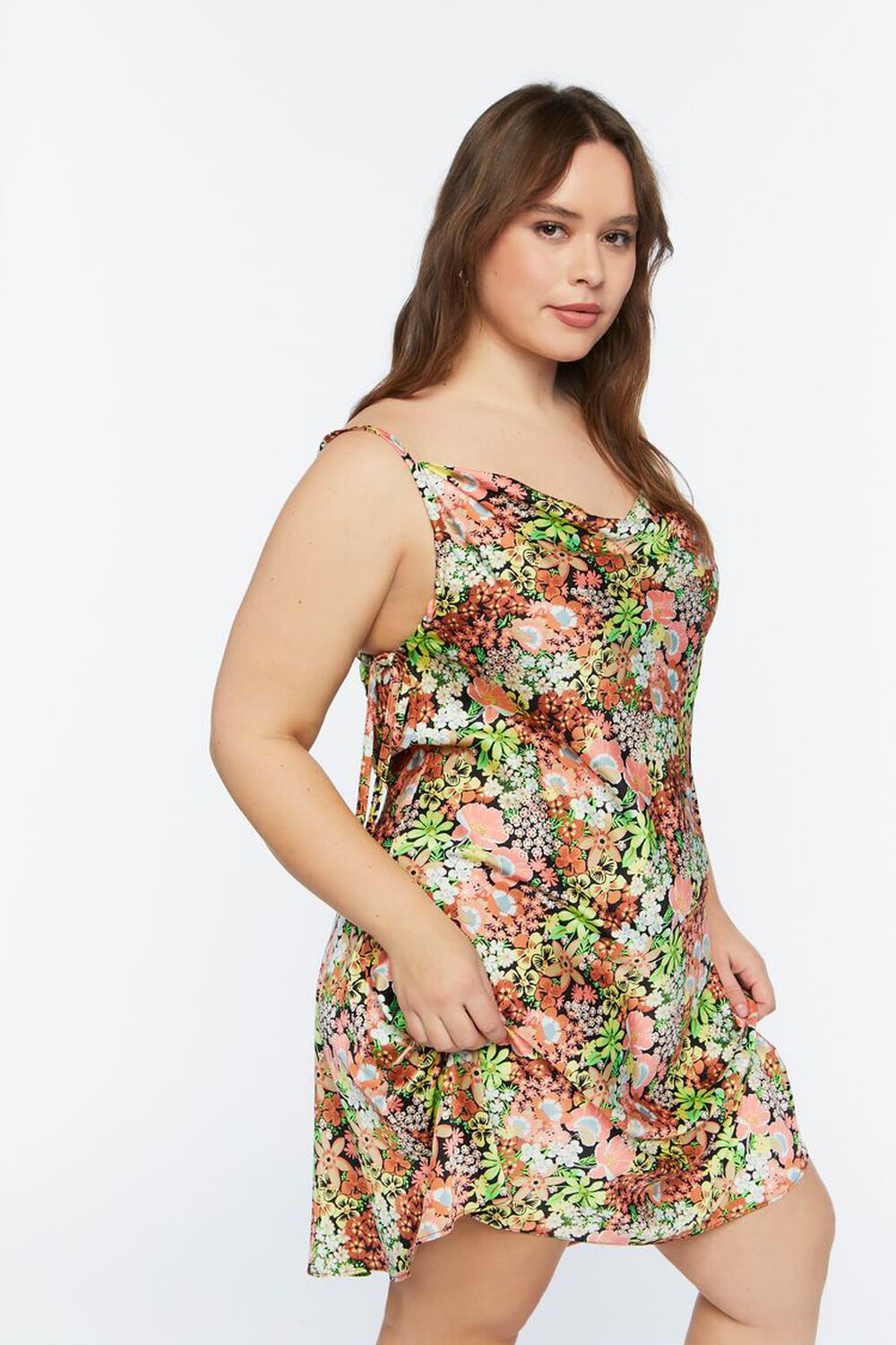 Plus Size Floral Print Satin Slip Dress, image 2