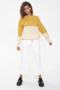 MUSTARD/IVORY Colorblock Cable Knit Sweater, image 4