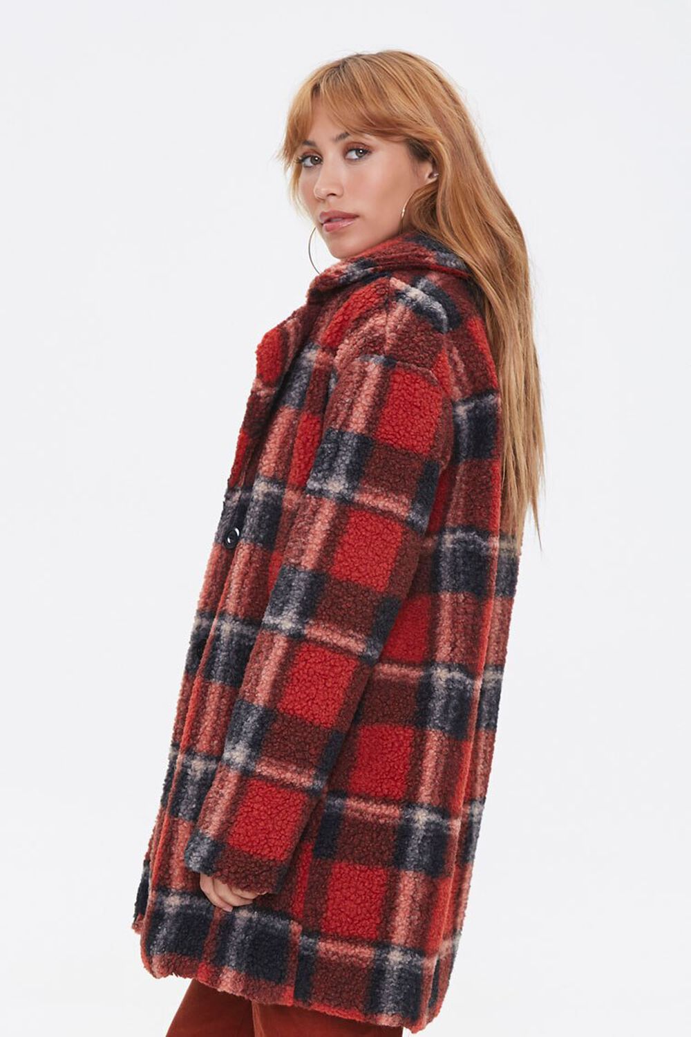 RED/BLACK Faux Shearling Plaid Coat, image 2