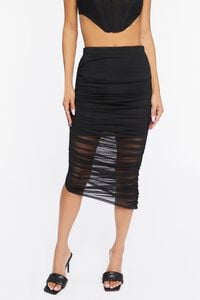BLACK Mesh Bodycon Midi Skirt, image 2
