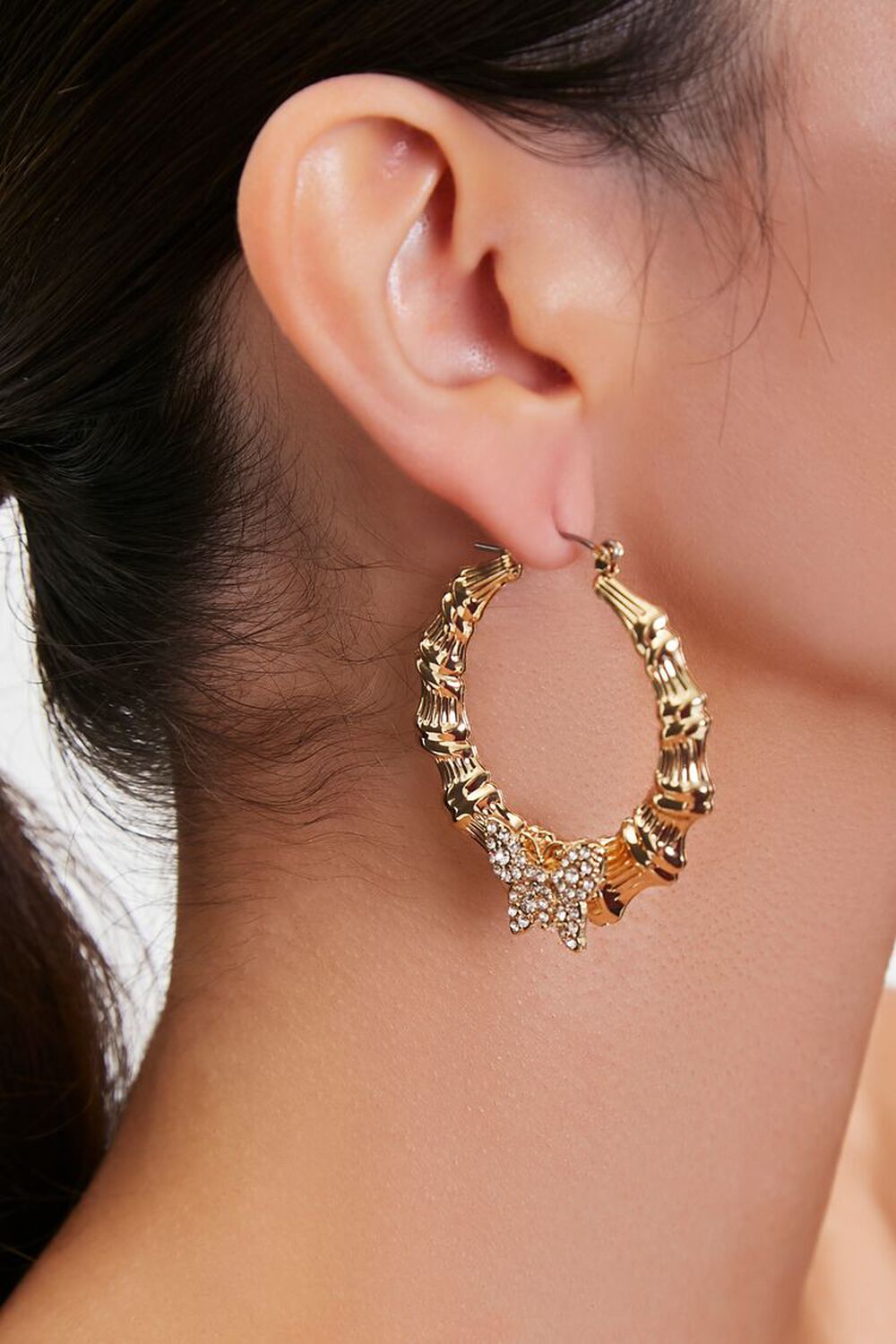 GOLD Butterfly Charm Hoop Earrings, image 1