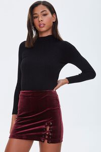 BURGUNDY Lace-Up Velvet Mini Skirt, image 5