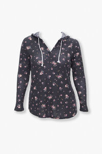 Plus Size Floral Print Hooded Top, image 1