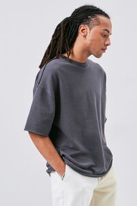 CHARCOAL Raw-Edge French Terry Crew Neck Tee, image 1