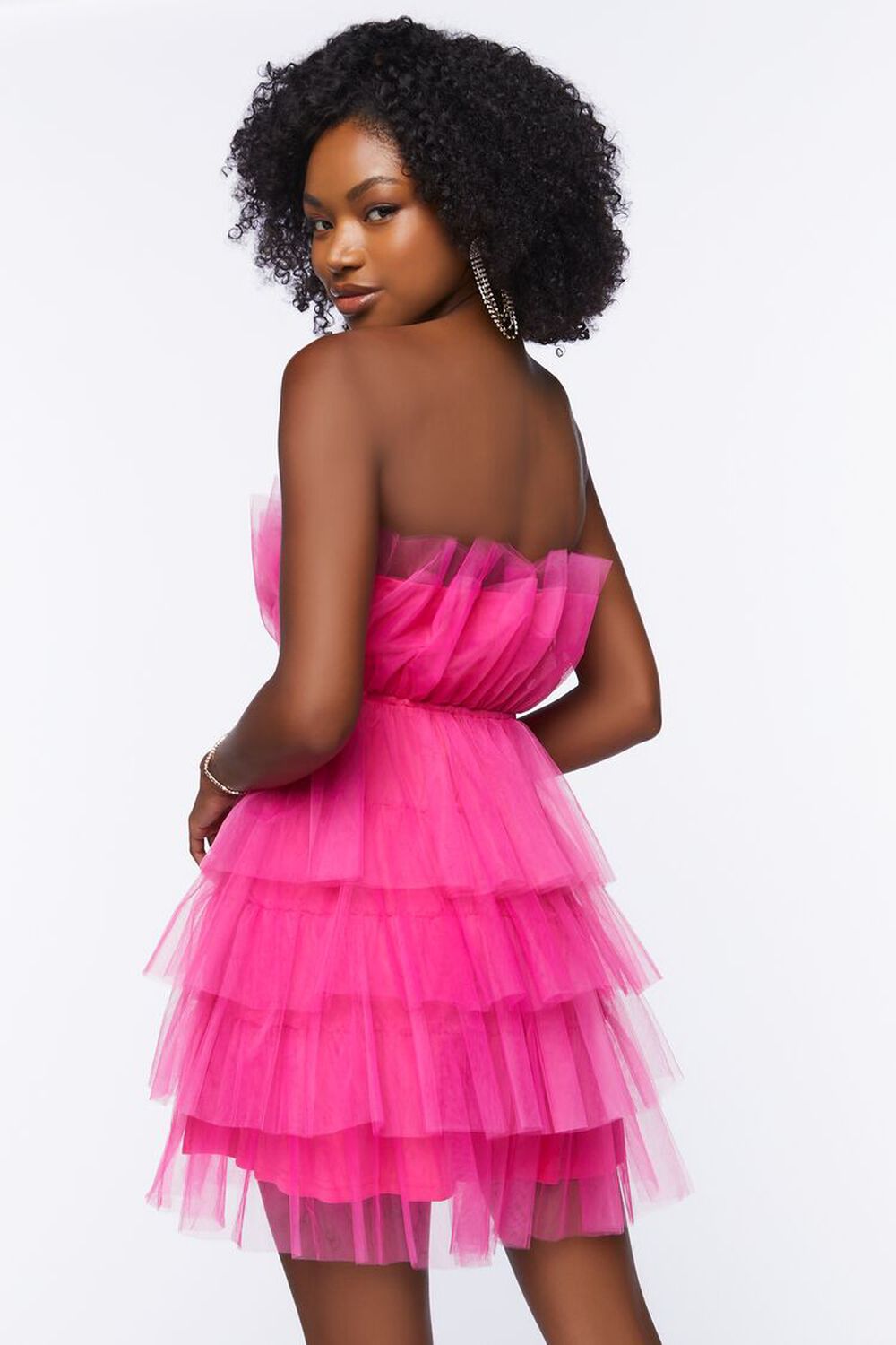 HOT PINK Tulle Tiered Mini Dress, image 3