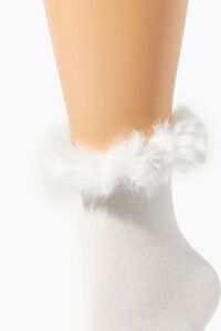 WHITE Faux Fur-Trim Crew Socks, image 3