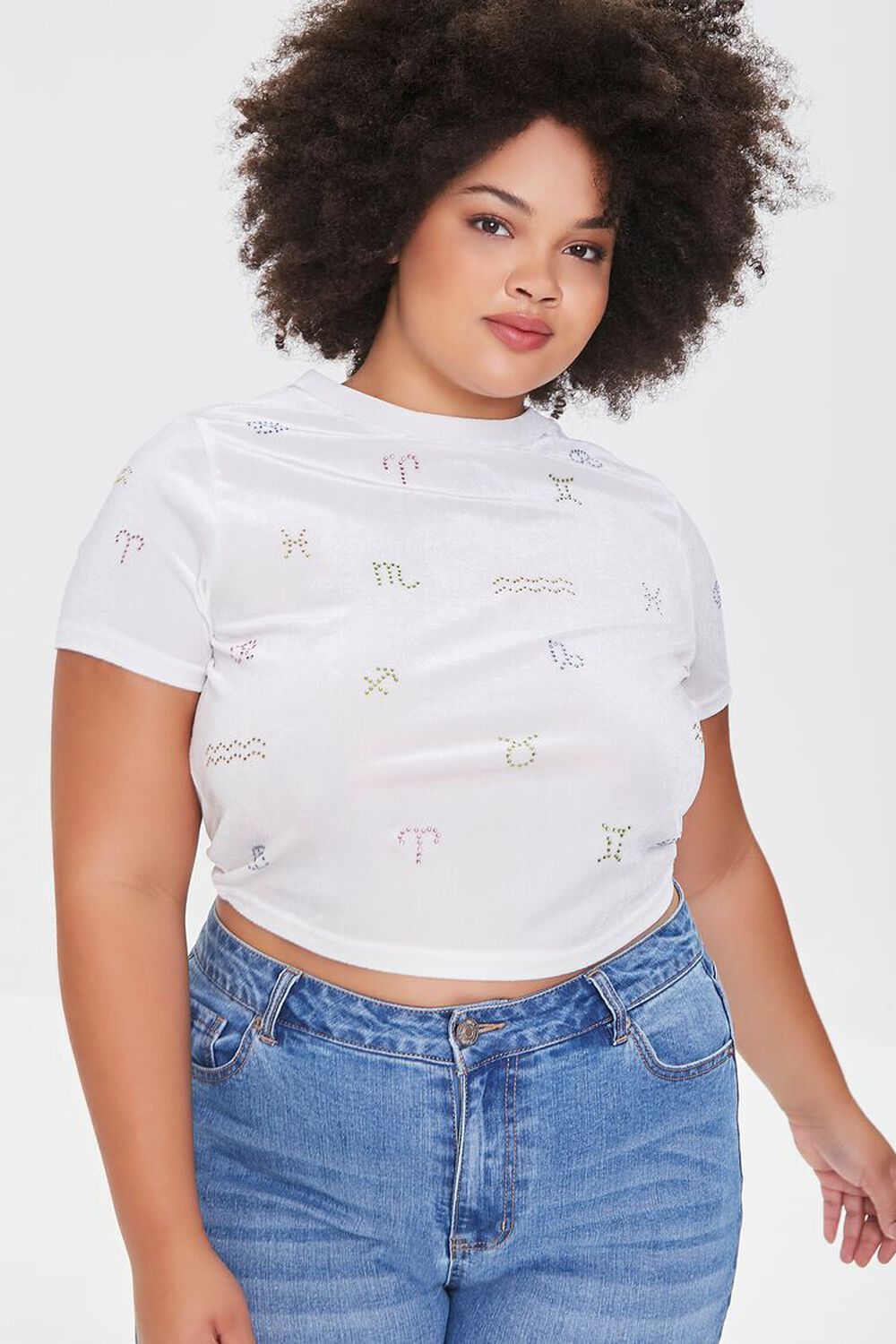 WHITE/MULTI Plus Size Astrology Crop Top, image 1