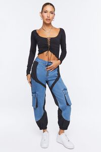 BLACK Lace-Up Sweater-Knit Crop Top, image 4