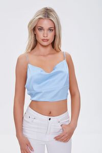 LIGHT BLUE Strappy Satin Cropped Cami, image 1