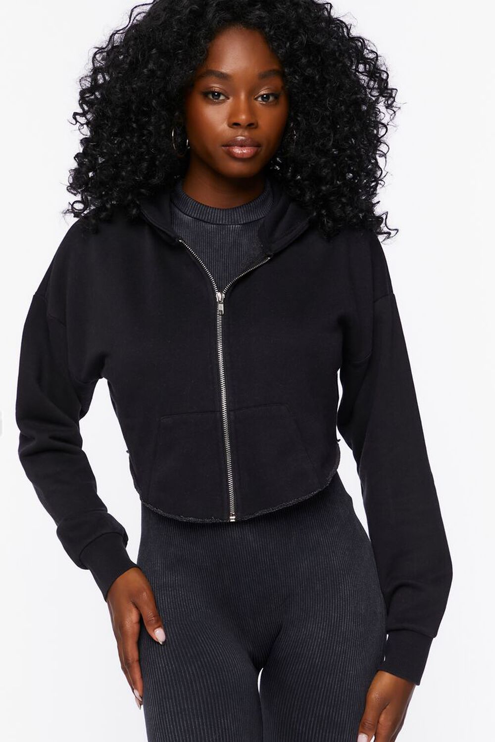 BLACK French Terry Zip-Up Hoodie, image 1