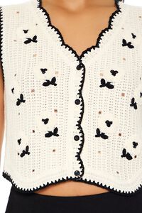 CREAM/BLACK Floral Cropped Sweater Vest, image 5
