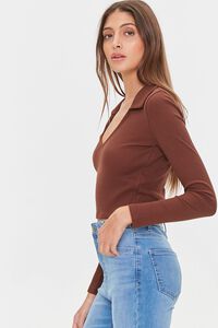BROWN Collared V-Neck Top, image 2