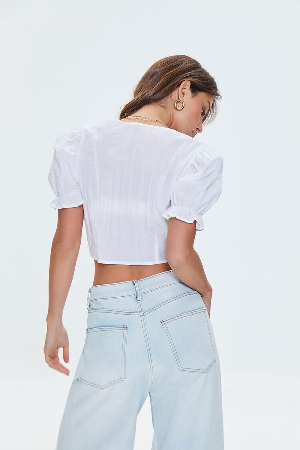 WHITE Plunging Tie-Front Crop Top, image 3