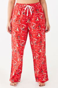 RED/MULTI Plus Size Santa Pajama Pants, image 2