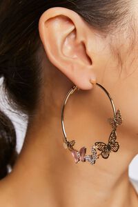 PINK/GOLD Butterfly Hoop Earrings, image 1