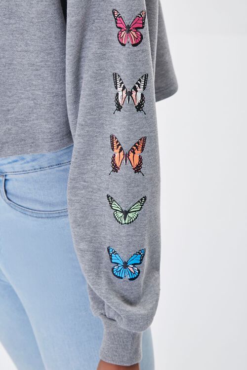 HEATHER GREY/MULTI Fleece Butterfly Graphic Pullover, image 5