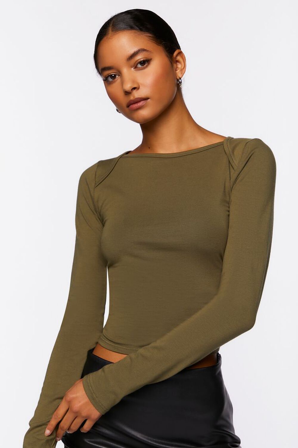 OLIVE Ruched Long-Sleeve Tee, image 1