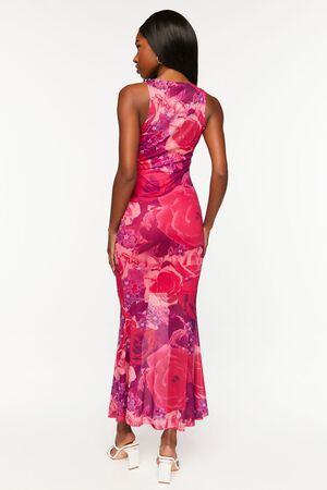 Mesh Floral Print Sleeveless Maxi Dress