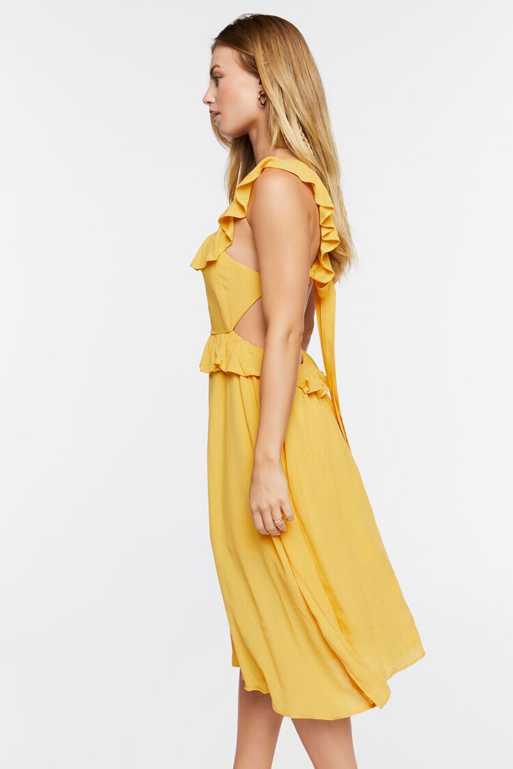 YELLOW GOLD Ruffle Tie-Back Midi Dress, image 2