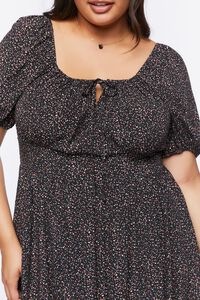 BLACK/MULTI Plus Size Floral Puff-Sleeve Mini Dress, image 5