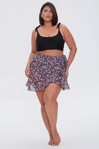 BLACK/MULTI Plus Size Floral Swim Cover-Up Skirt, image 5