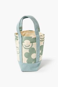 MINT/NATURAL Floral & Happy Face Tote Bag, image 2