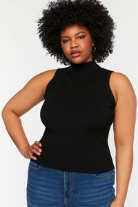 BLACK Plus Size Sleeveless Mock Neck Sweater Top, image 1