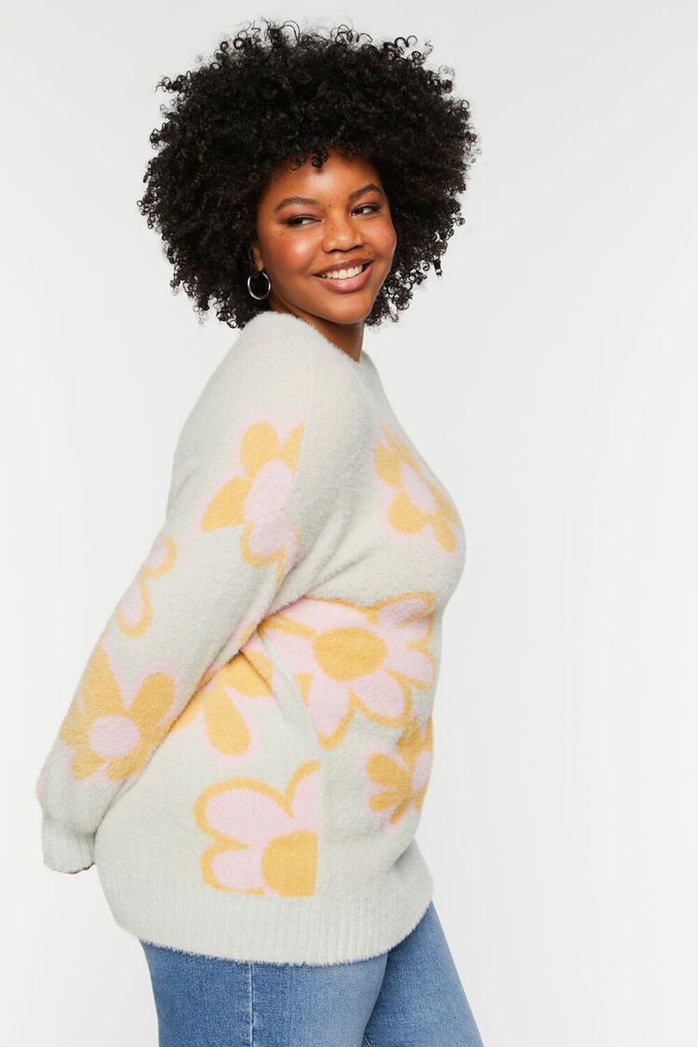 Plus Size Fuzzy Floral Sweater, image 2