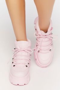 PINK Lace-Up Lug Sole Ankle Booties, image 4