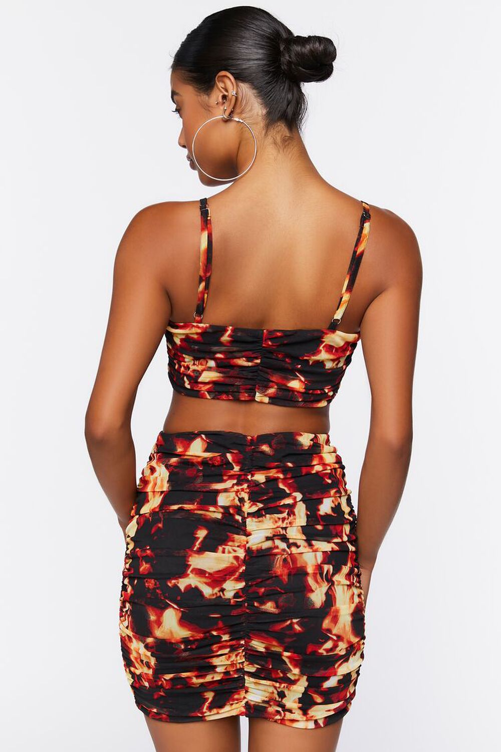 BLACK/MULTI Flame Print Cropped Cami & Mini Skirt Set, image 3