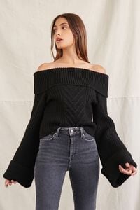 BLACK Off-the-Shoulder Bell-Sleeve Sweater, image 6