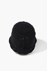 BLACK Crochet Scalloped-Trim Bucket Hat, image 3