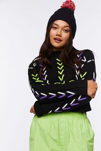 BLACK/MULTI Lace-Up Cropped Sweater, image 1