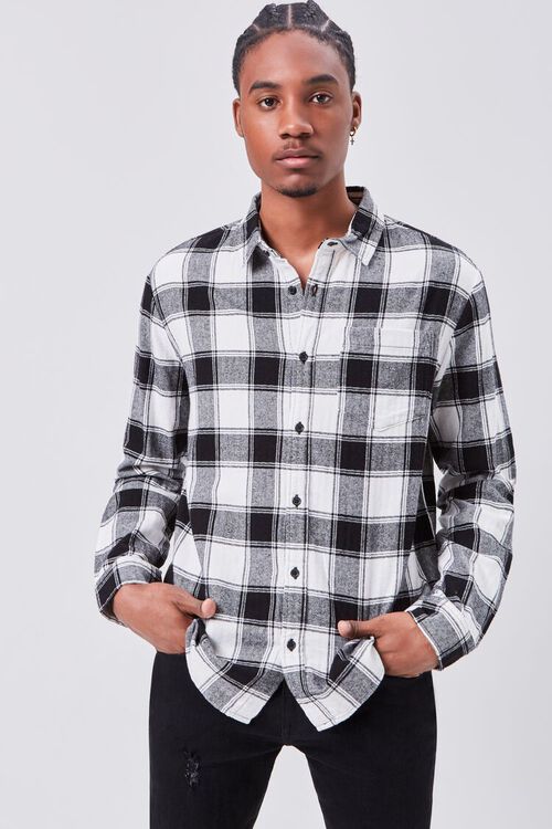 WHITE/BLACK Classic Fit Flannel Plaid Shirt, image 2