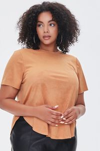CAMEL Plus Size Faux Suede Curved Tee, image 1