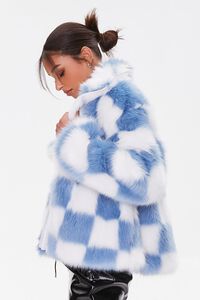 BLUE/WHITE Checkered Faux Fur Coat, image 6