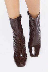BROWN Faux Patent Croc Leather Booties, image 4