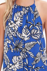 BLUE/CREAM Tropical Leaf Print Halter Dress, image 5