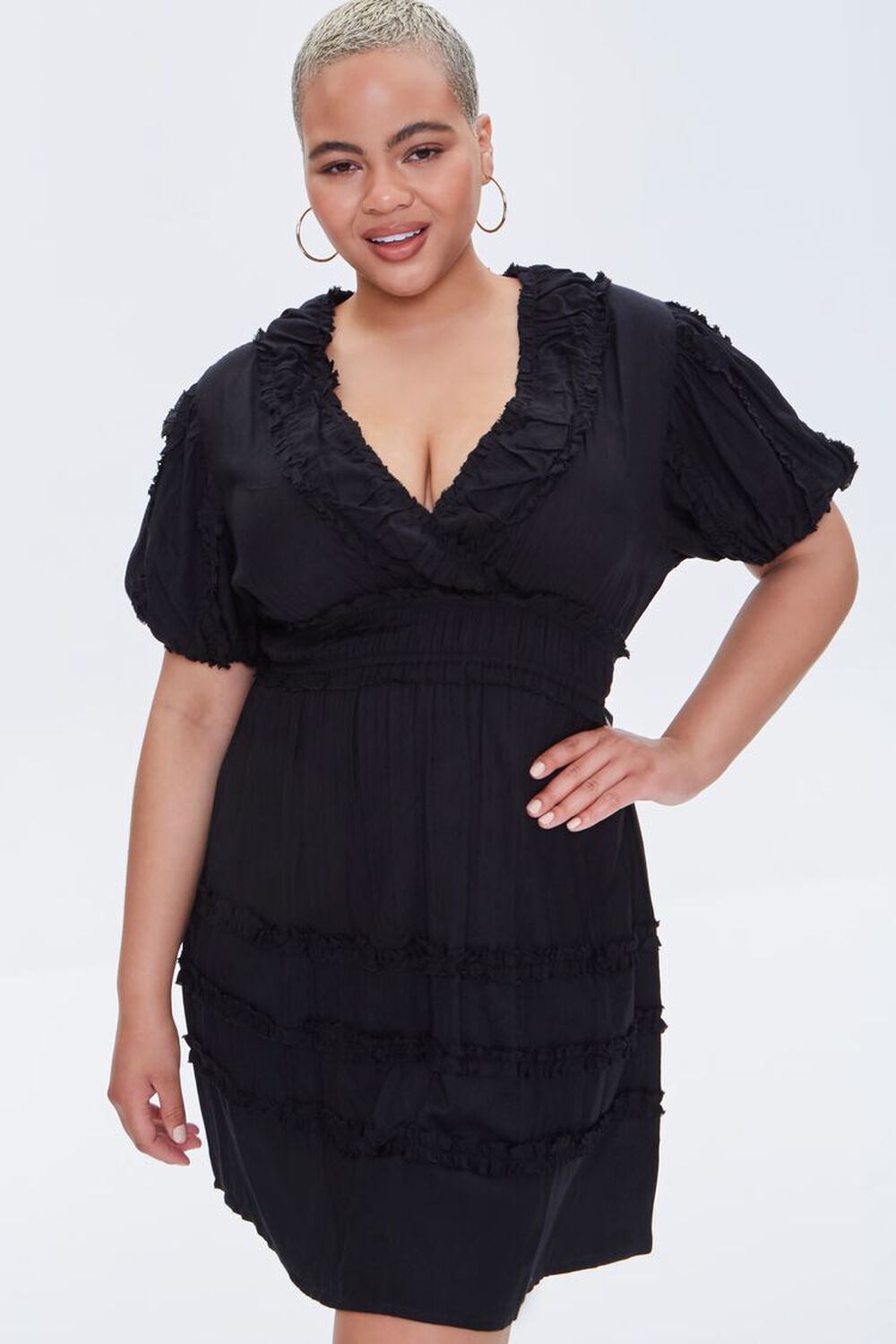BLACK Plus Size Plunging Mini Dress, image 1