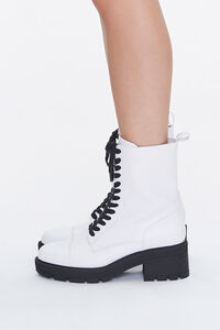 WHITE Faux Leather Lace-Up Ankle Boots, image 2