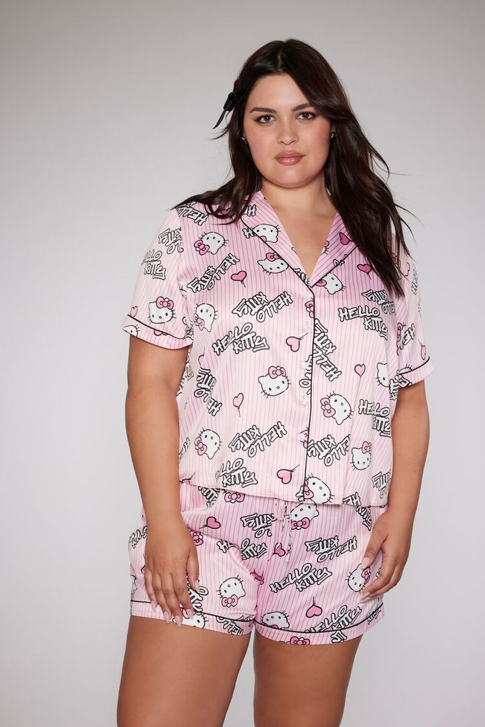 PINK/MULTI Plus Size Hello Kitty Shirt & Shorts Pajama Set, image 1
