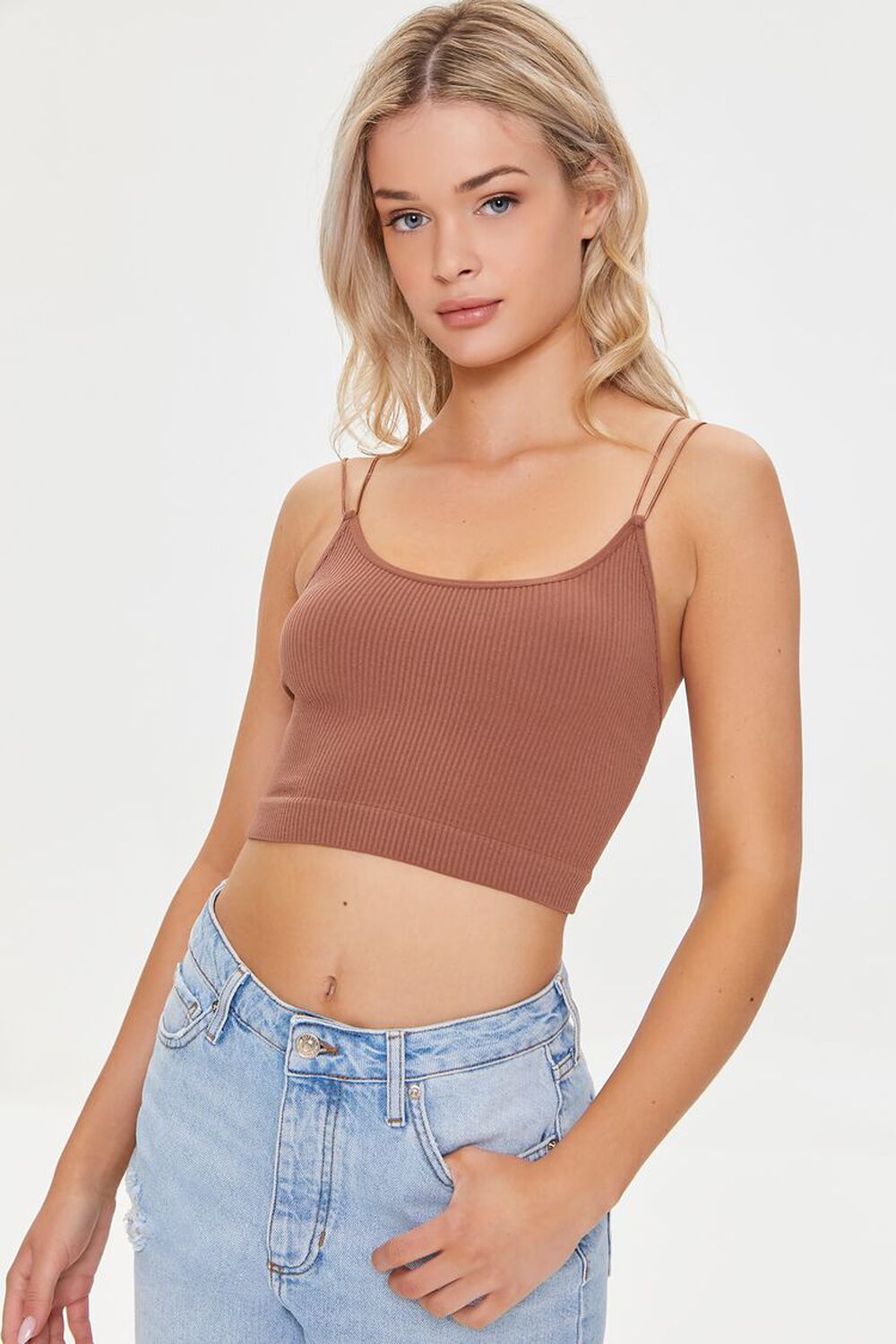 ROOT BEER Seamless Ribbed Knit Bralette, image 1