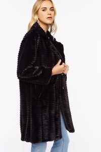 BLACK Ribbed Faux Fur Longline Coat, image 2