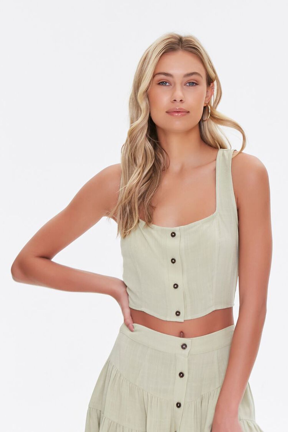 LIGHT GREEN Cropped Button-Front Tank Top, image 1