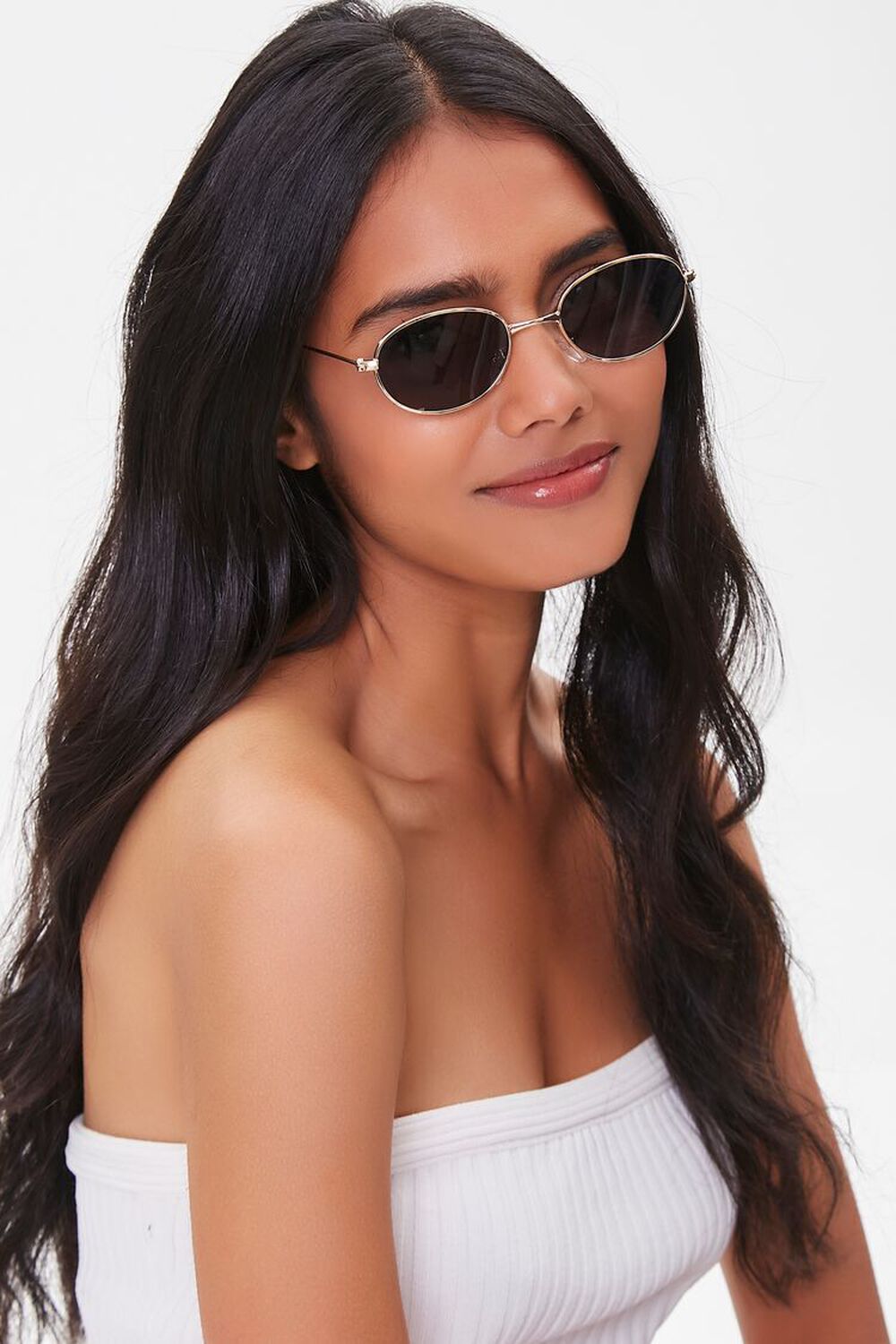 GOLD/BLACK Oval Tinted Sunglasses, image 1