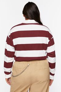 BURGUNDY/MULTI Plus Size Striped Rugby Shirt, image 3