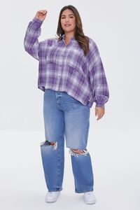 VIOLET/MULTI Plus Size Plaid Button-Up Shirt, image 4